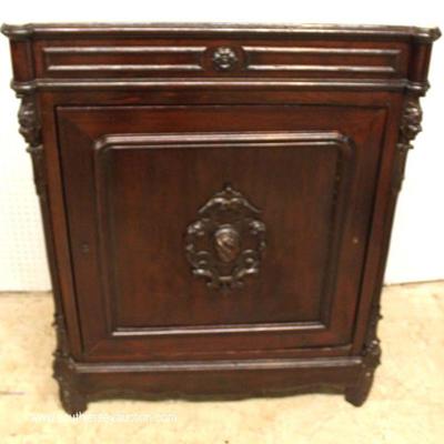  ANTIQUE Walnut Marble Top 1 Drawer 1 Door Side Cabinet with Carved Griffins

Located Inside â€“ Auction Estimate $300-$600 