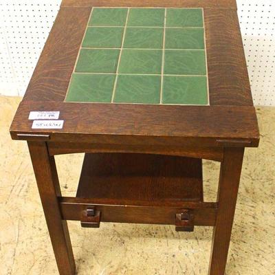  Mission Oak Green Tile Top 2 Tier Side Table by “Stickley Furniture” 