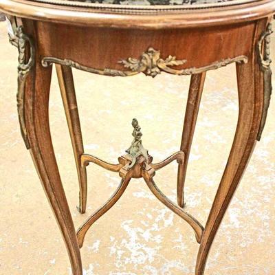  PAIR of ANTIQUE French Style Marble Top Lamp Tables with Applied Bronze

Located Inside â€“ Auction Estimate $200-$400 