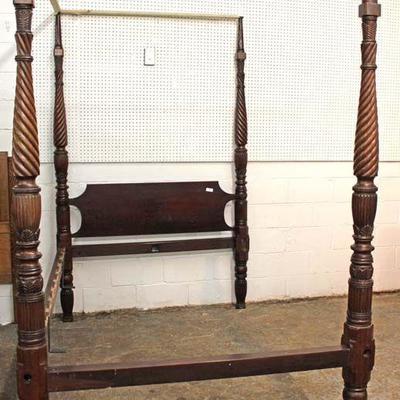  ANTIQUE Solid Mahogany Carved Queen Size 4 Poster Canopy Bed

Located Inside â€“ Auction Estimate $300-$600 