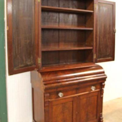  ANTIQUE Burl Mahogany 2 Piece Empire Blind Door Butlers Desk with Bookcase Top

Located Inside â€“ Auction Estimate $400-$800 