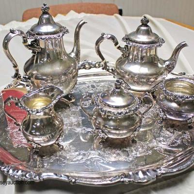  5 Piece Gorham Sterling Tea Set with Silver Plate Serving Tray (6 Piece Total)

Weighs Approximately 81.3 ounces

Located Inside â€“...