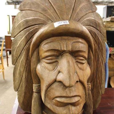  Over-sized Hand Carved SOLID Wood Indian Chief Bust

Located Inside â€“ Auction Estimate $100-$300 