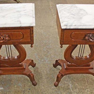  PAIR of SOLID Mahogany Victorian Style Lyre Harp Marble Top Tables

Located Inside â€“ Auction Estimate $100-$200 