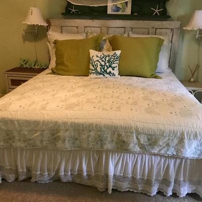 Custom made door headboard and queen boxspring and mattress. $225