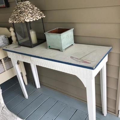Painted table with post card and sail boat $75
43 X 30 1/2 X 15