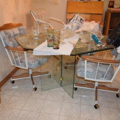 Glass Table & Chairs on Wheels
