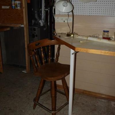 Wood Chair Stool & Lamp