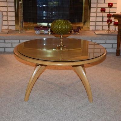 Round Wood Coffee Table w Glass Top