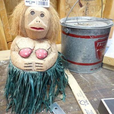 Coconut lady & metal minnow bucket