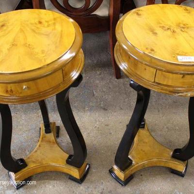  PAIR of Burl Walnut and Black French Style One Drawer Side Tables â€“ auction estimate $100-$300 