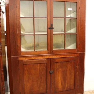  ANTIQUE 4 Door 12 Pane Mahogany Country Corner Cabinet â€“ auction estimate $300-$600 