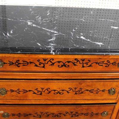 French Style Mahogany Inlaid Marble Top 5 Drawer Chest â€“ auction estimate $100-$300 