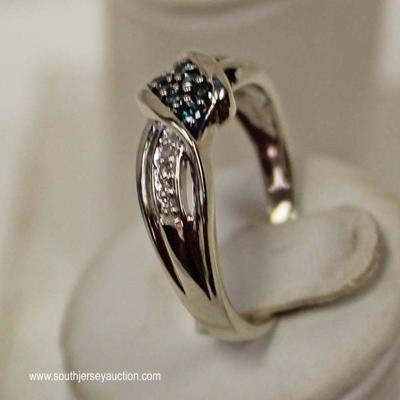  10kt White Gold Blue and White Diamond Ring â€“ aucton estimate $200-$500 
