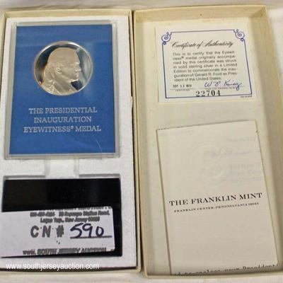 Franklin Mint “The Presidential Inauguration Eyewitness Medal of Gerald R. Ford” Sterling Silver – auction estimate $20-$50 