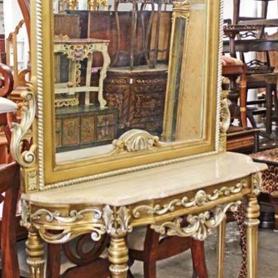  2 Piece French Style Carved Marble Top Console with Mirror â€“ auction estimate $200-$400 