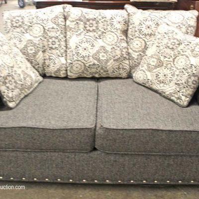  LIKE NEW Contemporary 2 Piece Gray Sofa and Loveseat with Decorative Pillows â€“ auction estimate $200-$400 