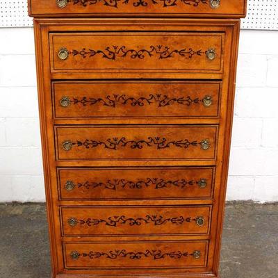  French Style Mahogany Inlaid Marble Top 5 Drawer Chest â€“ auction estimate $100-$300 