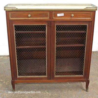  ANTIQUE Mahogany Inlaid French 2 Drawer 2 Door Marble Top Server â€“ auction estimate $200-$400 