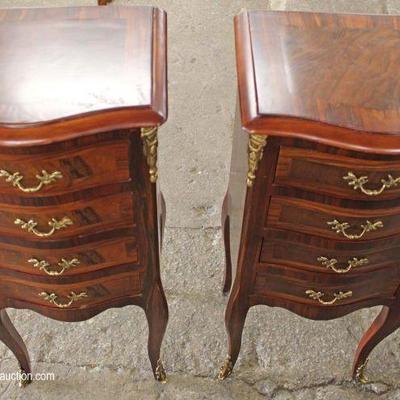  PAIR of Mahogany French Style 4 Drawer Inlaid and Banded Stands â€“ auction estimate $100-$300 