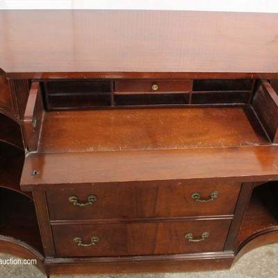  Burl Mahogany Credenza with 6 Drawers, Bookcase Sides and Desk â€“ auction estimate $100-$300 