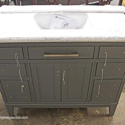 42” Slate Gray Vanity Base Cabinet with Marble Sink and Back Splash – auction estimate $200-$400 