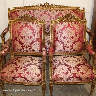  5 Piece French Style Carved Upholstered Parlor Set including Settee and 4 Arm Chairs â€“ auction Estimate $400-$800 