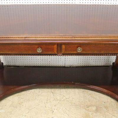 PAIR of Mahogany Banded and Inlaid Rope Carved 2 Drawer Library Tables – to be sold separate – auction estimate $200-$400 