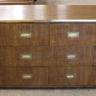  Burl Walnut Campaign Style 6 Drawer Low Chest by “Baker Furniture” – auction estimate $200-$400

  