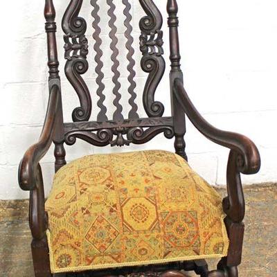  ANTIQUE Highly Carved High Back Throne Chair â€“ auction estimate $100-$300

  