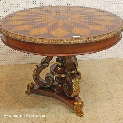  — ABSOLUTELY  BEAUTIFUL — 

Very Good Condition 40” Round Mahogany and Bronze Medallion Top Center Table by “Maitland Smith Furniture” 