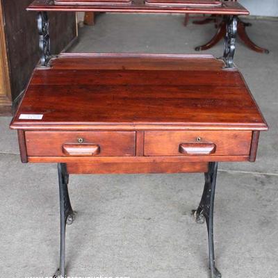  ANTIQUE School Desk with Wrought Iron Base â€“ auction estimate $100-$300 