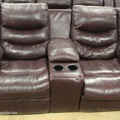  Contemporary 3 Piece Brown Leather Sofa, Chair and Loveseat with Cup Holders â€“ auction estimate $400-$800 