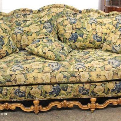  Upholstered Oak Frame Sofa with Pillows â€“ auction estimate $200-$400 