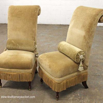  PAIR of Upholstered Decorator Fringed Side Chairs â€“ auction estimate $100-$200 