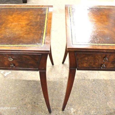  PAIR of Mahogany Leather Top One Drawer Lamp Tables â€“ auction estimate $100-$200 
