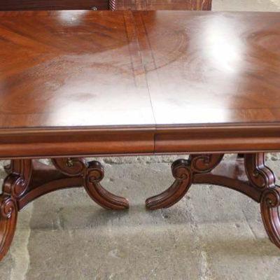  9 Piece Contemporary Mahogany Finish Inlaid Dining Room Table with 8 Queen Anne Chairs â€“ auction estimate $300-$500 