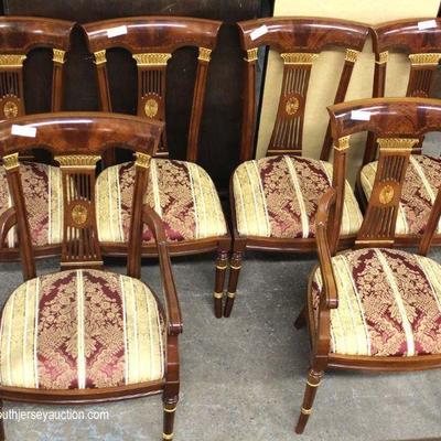 Set of 12 Burl Mahogany Flower Carved Back Dining Room Chairs – auction estimate $300-$600 
