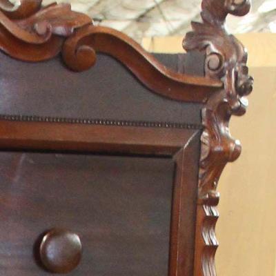  ANTIQUE Burl Mahogany Carved Fall Front Desk â€“ auction estimate $300-$600 
