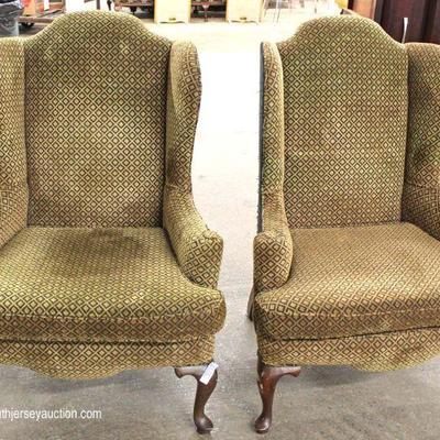 PAIR of Queen Anne Upholstered Wing Back Chairs – auction estimate $200-$400 