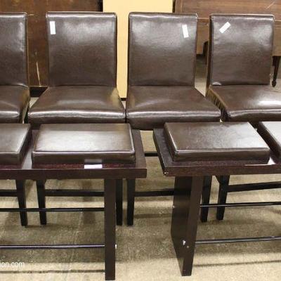 5 Piece Nice Contemporary Mahogany Finish Pub Table with 4 Leather Like Chairs and 2 Double Seat Stools – auction estimate $200-$400 