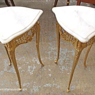  PAIR of Marble Top Bronze French Style Side Tables â€“ auction estimate $200-$400 