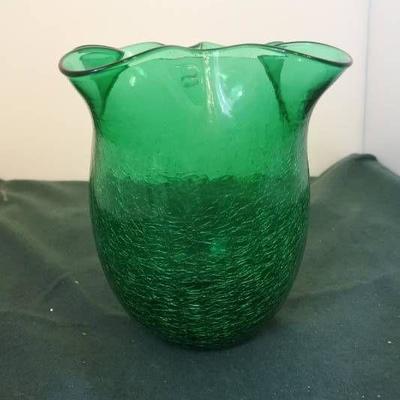 Vintage Green Crackled Glass with Ruffled Rim