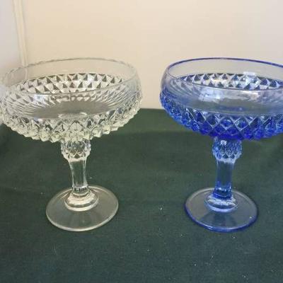 Blue and Clear Diamond Cut Glass Dishes