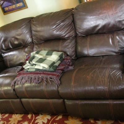 Brown leather sofa, double recliner  BUY IT NOW $ 245.00
