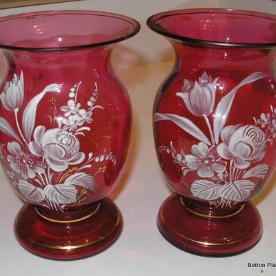 Mary Gregory Style Antique Glass Vases