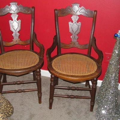 Pair Antique pre 1900 Cane Seat Chairs