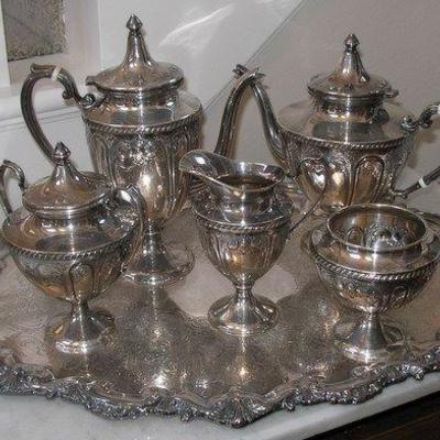 Sterling Silver Teaset, Tray is Silverplate