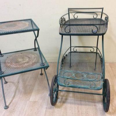 Wrought Iron Serving Cart and Nesting Tables