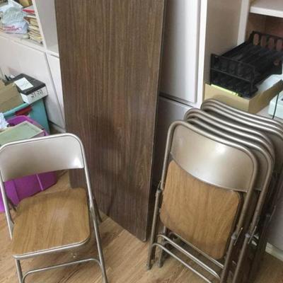 Long folding-leg Table and 8 Metal Chairs